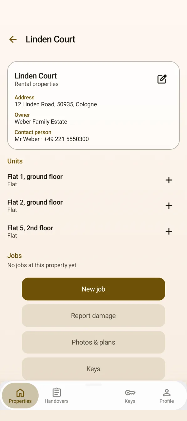 Property with address, owner and units